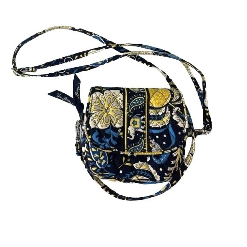 Vera Bradley Small Crossbody or Belt Bag Purse, Elephant Print Yellow & Blue